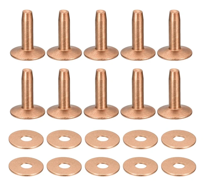 10 set kopparnitar och brickor, 10x3,3x14mm solida kopparnitfästen för läder DIY hantverkstillbehör, kopparton
