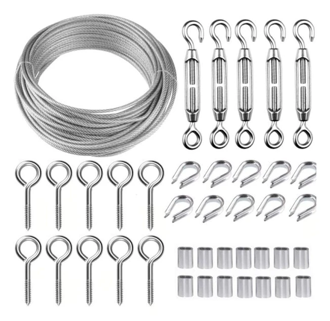 30M/2mm Stainless Steel Wire Rope Kit with M5 Turnbuckle for Plants, Clothesline, Railings-FA-