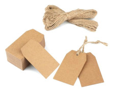 100 stycken Kraftpapper Anhänger, 7 x 4 cm, Kraftpapper Etiketter, Tags för Handmade, Bröllop, Jul, Brun