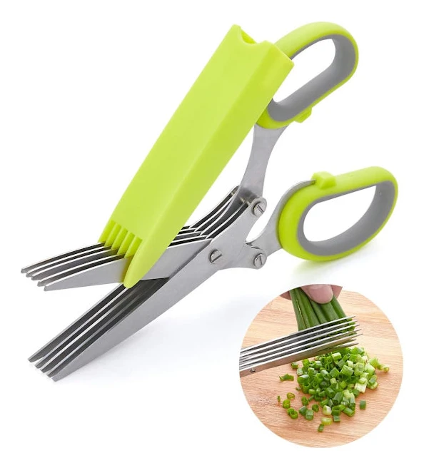 Sax med 5 lager rostfria blad, säkerhetsskydd, kökssax/hackare/skärare/köttkvarn, diskmaskinssäker, matlagning