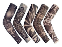 Tillfällig Falsk Slip On Tatuering Arm Ärm Cykling Basket Solskydd Ärmlett för Män och Kvinnor, 5-pack