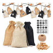 24 Adventskalender - Tygpåse 24 Digitala Klistermärken DIY Julklappspåsar Hängen Dekorationer Påsar PZCC