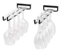 Set med 2 vinglashållare i metall, glashållare, glasräls, stjälpt glashållare, väggmontering