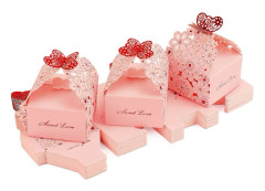 Ihåliga godislådor av papper, bröllopsfavoritlådor med blomstermönster, presentaskar för fjärilsmönster, kreativa godislådor av papper, rosa, 30-pack