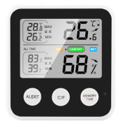 Högprecisions Magnetisk Termometer Hygrometer Digital med LCD-Skärm ℃/℉ Maximal Minimum Temperatur Luftfuktighet Påminnelse Funktion Svart