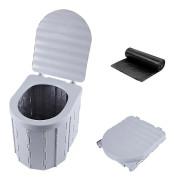 Bärbar Campingtoalett Bärbar Fällbar Toalett med Lock Vattentät Porta Potty Bil Husbil Tält Toalett Hink Toalett Potta Grå Grey