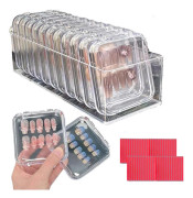 12-pack Press-On Nagel Organizer Fodral, Klar Akryl Förvaringslåda med Transparenta Lock, Kompatibel med De Flesta Märken[JUN]