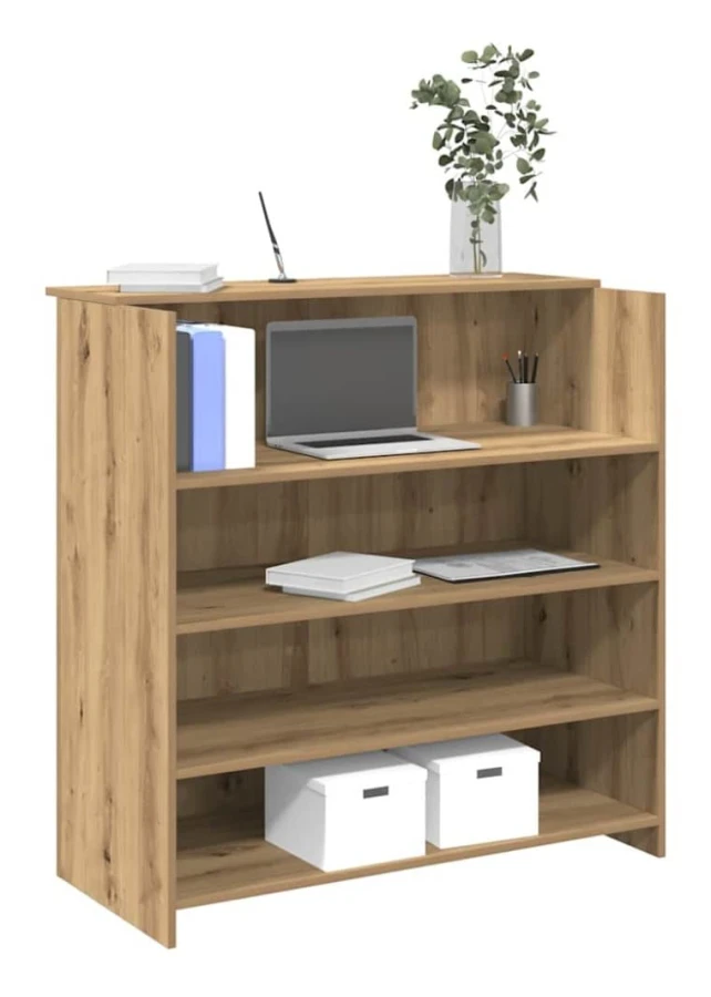 Receptionsdisk med inbyggd hylla - Mångsidig design i konstruerat trä | Storlek: 100x50x103,5 cm | Färg: Ek