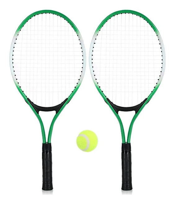 Set med 2 tennisracketar för tonåringar, träningsracket, grön