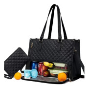 2-i-1 Handbag and Lunch Bag - 15.6 inch, Insulated Lunch Tote, Cooler Bag, Leakproof Cooler, Laptop Bag for Work Black_qcx