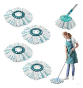 4 st Leifheit Clean Twist Disc Mop Ersättningshuvuden - 2-fiber mikrofiberpåfyllningar för rund golvmopp, kompatibel med moppsystem