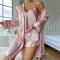 Dam 3-delat satinpyjamasset Camisole-linne och shorts pyjamasset med morgonrock Rosa Pink XL