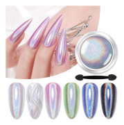 Holografiskt Nagelpulver Fint Regnbågsiriserande Holografisk Effekt Multi Chrome Manikyr Pigment Glitter Damm för Salong Hem Nagel