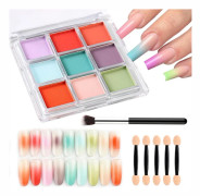 9 Färger Nagelpigment Palett Gradient Ombre Nagelpulver Set för DIY Manikyr Nybörjare - Perfekt Nageldesign med Ultra Fint Pulver