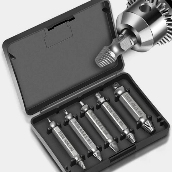 5 Pieces Professional Screw Extractors, Damaged Screw Extractors, High-Speed Steel, for Faulty Screws, Metal Bolts and Pins (Silver)