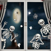 Läskiga vita dödskallesilhuetter, Halloween-fönsterdekorationer för slät yta, förstärk dina inomhusdekorationer denna spöklika säsong