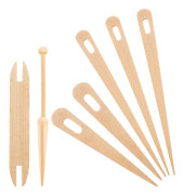 7 Pieces Wooden Hand Loom Knitting Set, Includes 5 Pieces Wooden Weaving Hook Needle with Wooden Shuttles Weaving Sticks DIY Craft Tools