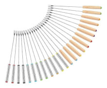24-pack Fonduegafflar i Rostfritt Stål, 12 Trähandtag och 12 Rostfria Handtag, Värmebeständiga Silver -DQ