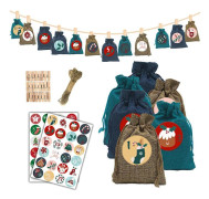 /HH/ Jul Adventskalender 24 Dagars Säckväv Godis Present Dragsko Väska DIY Juldekoration Nedräkning