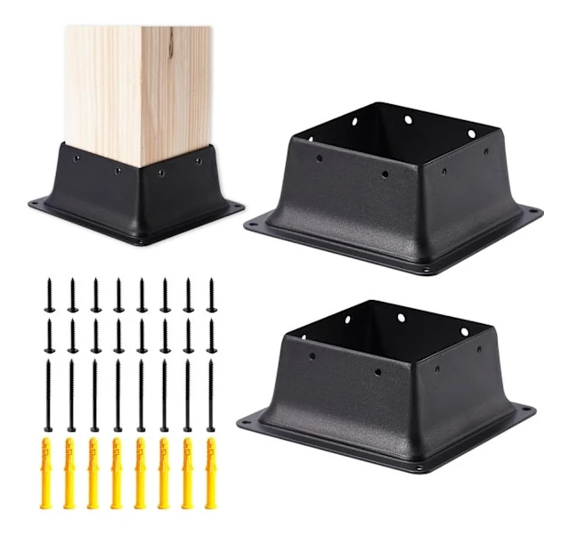 [QD] 2 st staketstolpsfäste, svart pulverlackerad däckstolpsbas, passar 4\"x4\" standard trästolpe, fäste för däck, veranda, handledare, räcke, stöd