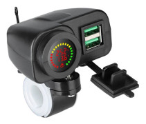 Quick Charge3.0 Dubbel USB-laddare Voltmeter Termometer för Motorcykel 12V 24V Styrfäste Laddningsadapter Svart