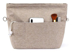 Handbag Organizer, Tote Bag Insert with Multiple Compartments and Zippers, Sturdy Bag Insert with Keychain. Light Brown, S[YDE]