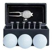 11-delars Golf Present Set med 6 Golf Peggar, 3 Golfbollar, 1 Torvreparationsverktyg Läderfodral Set Golf Träningstillbehör