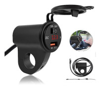 Motorcykel Mobilladdare Med Voltmeter Och Säkring, Vattentätt Motorcykel USB-uttag Med Strömbrytare, För Motorcykelstyren Med En Diameter
