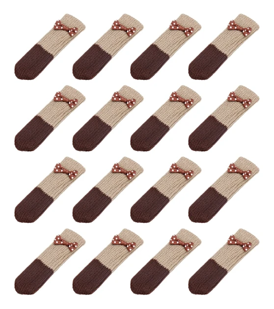 Stolskydd för golv, 24 st - Stickade möbelstrumpor, bordsbensskydd för trägolv (beige + mörkbrun)