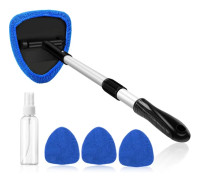 Vindrute Rengörare, 4 Mikrofiberdynor, Vindruterengöring med Teleskopiskt Handtag Bilinredningsskrapa Kit, Blå