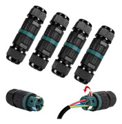 Set of 4 IP68 Waterproof Electrical Connectors - 3-Pin Waterproof Connector for 5-12mm Diameter Cable, Waterproof Junction Box for Outdoor Use [DB]