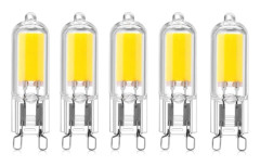 5-pack 2W G9 kapselbas COB LED-lampor 220V 200 lumen 10W-20W halogenlampa motsvarande kronbordslampa vägglampa varmvit 3000K