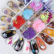 12 Färger Jul Nagelkonst Glitter Snöflingor Nagelpaljetter 3D Nagelkonst Dekaler Holografiska Laser Nagel Flakes Stickers Akryl Naglar Design Glitter X