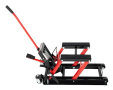 Motorcykellyft - Hydraulisk Domkraft - 680 kg - 4 Hjul - 3-Läges Säkerhetssprintar - Lyft 115–365 mm - Gummitopp 30,5 cm - Svart