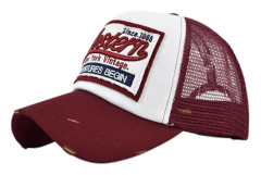 Vintage Halv Mesh Baseball Keps Broderi Western Tvättad Denim Truckerkeps Bomull Solhatt Justerbar Unisex red