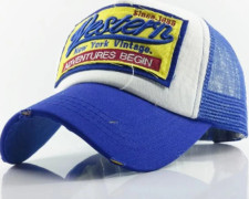 Vintage Halv Mesh Baseball Keps Broderi Western Tvättad Denim Truckerkeps Bomull Solhatt Justerbar Unisex sapphire