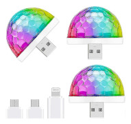 Usb Mini Discolampa, 3-pack, Partybelysning Boll Ljudaktiverad, Halloween Dj Discolampa Scenlampor - Flerfärgade Led Bil Atmosfärlampa, Magisk Strob