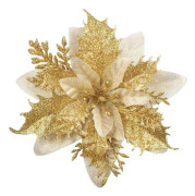 12 st Glitter Julblommor (15cm) med 12 st Konstgjorda Julstjärnor för Julgran (Guld)