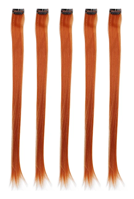 5 st Orange Clip in Hårförlängningar Rakt Hårstycke för Fest Cosplay