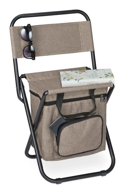 Robust beige campingpall med ryggstöd