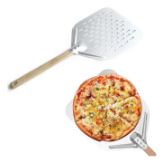 Pizzaspade 40 x 30 cm 12 tum Pizzaskovel med Stor Yta och Avtagbart Handtag, Pizzaslicer för Hemmagjorda Pizzor, Bakning, Bröd (Färg: Silver)