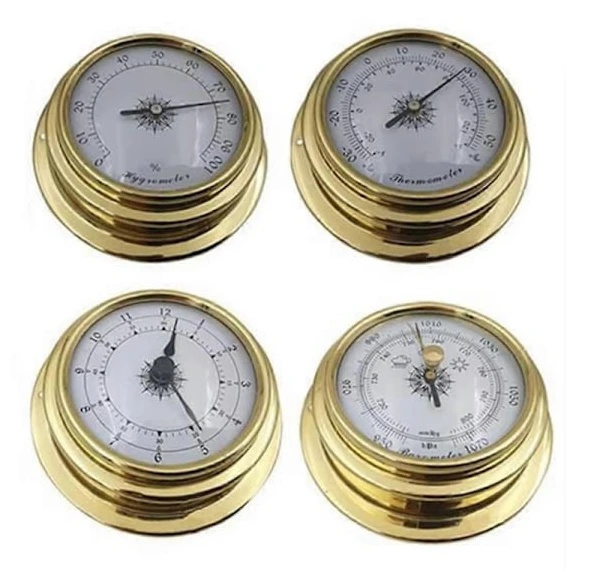 4 st Båt Barometer Klocka Termometer Hygrometer Väderstation Set Väggmontering Typ Mässing