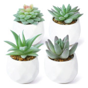 Konstgjorda suckulenter med kruka, 4-pack små mini konstgjorda växter för vardagsrum, badrum, balkong, kontor, bordsdekoration, rosa