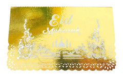 Reflekterande guld 100 st Mubarak Party Ihåliga Matkort Lyckliga Inbjudningskort Borddekoration Reflekterande guld