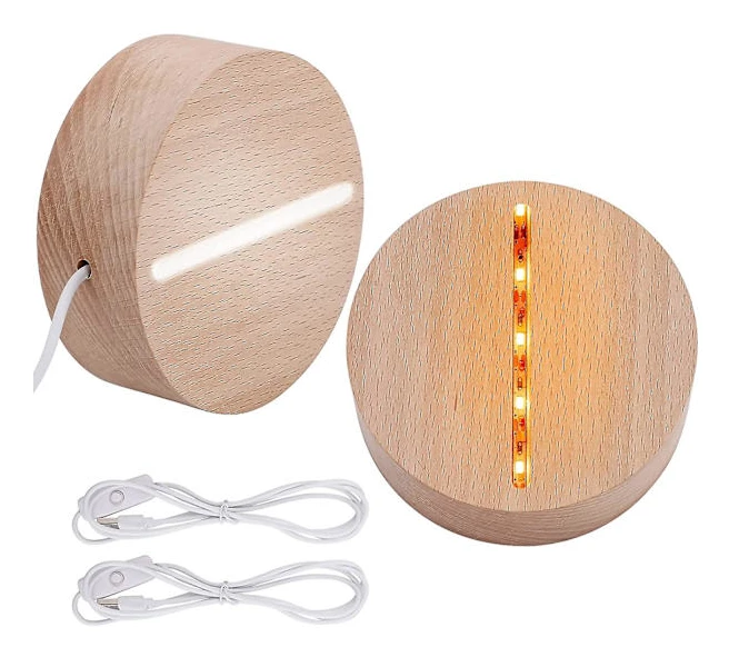 2 stycken LED-lampor Displaybas Träbelys Displayställ Dekoration Display LED USB Träbelysbas för DIY Akrylplatta Resin Glas Kristall Ar