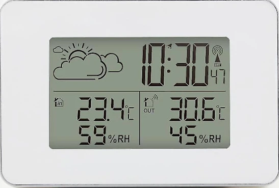 Bakgrundsbelyst blå väderstation - multifunktionsklocka med temperatur- och luftfuktighetsförutsägelse