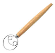 Stainless Steel Dough Mixer with Wooden Handle, Spiral Egg Whisk