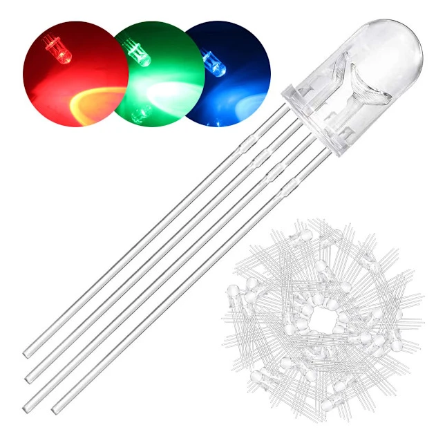 100-pack 5 mm lysdioder med gemensam anod, DC 3 V, 20 mA, RGB trefärgad (röd/grön/blå)