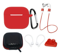 AirPods 3 silikonskydd med förvaringsväska och tillbehör - Röd Röd
