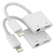 Lightning till 3,5 mm 2-i-1-splitter (2-pack) Laddningsljudkabelkontakt för iPhone AUX-adapter och hörlursuttagskonverterare.